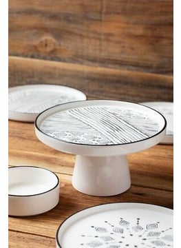 Kitchen Life 11 Piece Breakfast Set for 6 Persons with Standing Serving Plates - Presentation Set Black and White 19x19x11cm  - Image 2