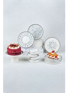 Kitchen Life 11 Piece Breakfast Set for 6 Persons with Standing Serving Plates - Presentation Set Black and White 19x19x11cm  - Image 5