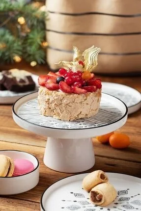 Kitchen Life 11 Piece Breakfast Set for 6 Persons with Standing Serving Plates - Presentation Set Black and White 19x19x11cm