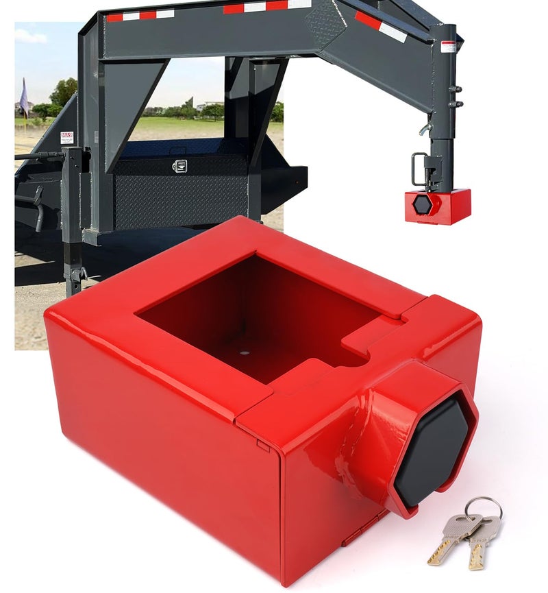 Aupar PatentDesigned Gooseneck Trailer Lock Fit Most 7Inch Bottom Plate Couplers Heavy Duty Lock for Square Round Trailer Tube Red