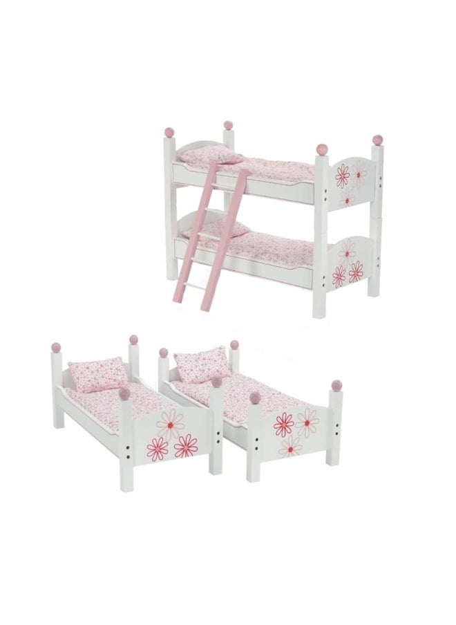 Emily Rose - Emily Rose Doll Bunk Bed, 18 Inch Doll Furniture Mini Baby Doll Stackable Bed, Wooden Doll Accessories Bunkbed Furniture Set, 18" Doll Bedding Toy Playsets - Compatible with 18" American Girl Dolls - Image 1