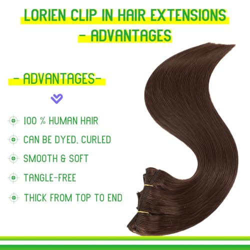LORIEN Clip in Hair Extensions Real Human Hair Clip in 100 Brazilian Remy Human Hair Extensions 8pcs Per Set with 18 Clips Double Weft 18 Inch 100g 4 Dark Brown - Image 3