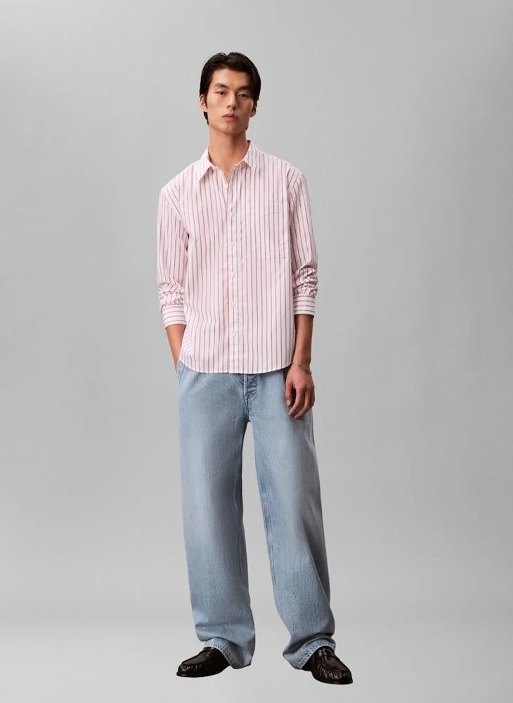 CALVIN KLEIN  Cotton Poplin Striped Shirt for Men | Best Price UAE