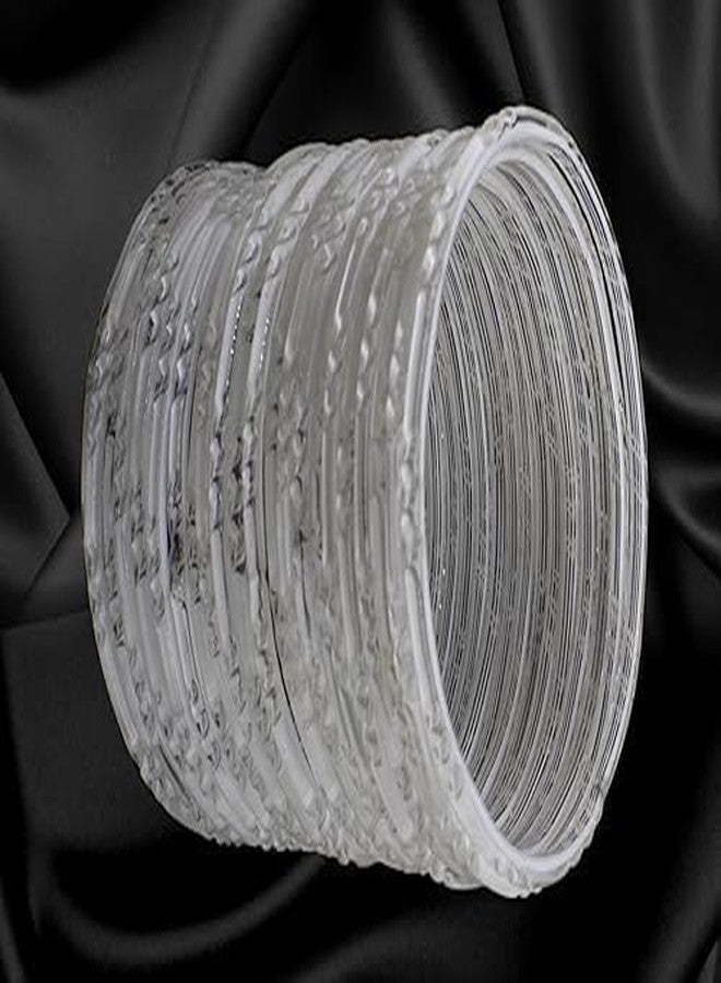 BANGLESKART Plain Glass Beautiful Transparency Design Glass Bangle/Kanch Chudi Set for Women and Girls (White, 2.2) - Image 3
