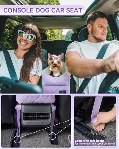 PETSFIT Cat Car Seat with Safe Protection Hooks Center Console Dog Car Seat with Upgraded Safety Tethers Washable Cushion Dog Car Seats for Small Dogs Up to 8 Lbs Purple - Image 3