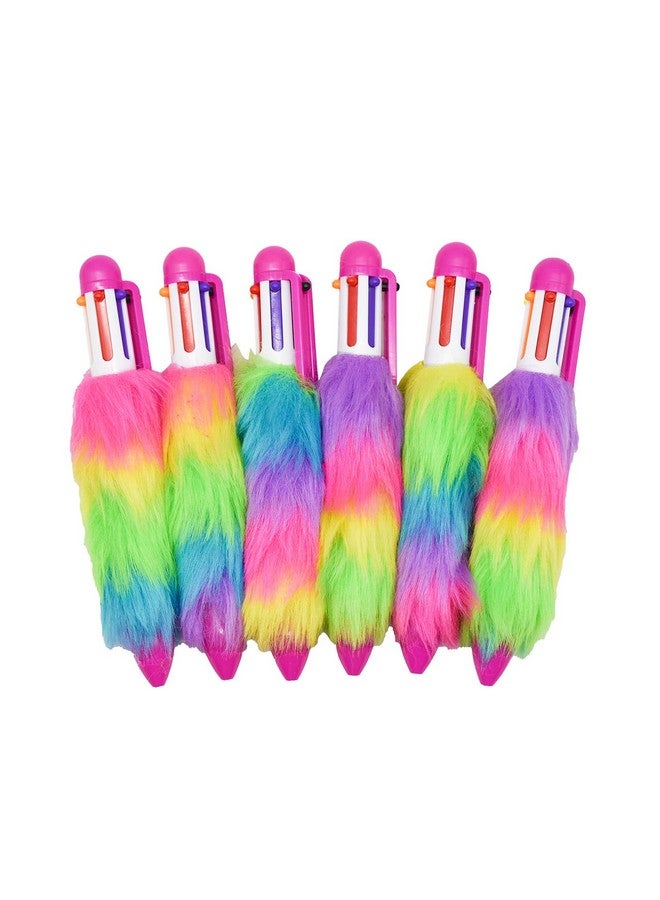 مايداهوي قطع 6 في 1 أقلام حبر جاف منفوشة متعددة الألوان قابلة للسحب 6 ألوان أقلام Shuttle Rainbow Plush 0.5 مم للطلاب والمعلمين واللوازم المدرسية والقرطاسية وحفلات الكرنفال - Image 1