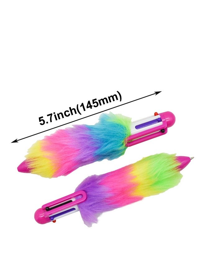 مايداهوي قطع 6 في 1 أقلام حبر جاف منفوشة متعددة الألوان قابلة للسحب 6 ألوان أقلام Shuttle Rainbow Plush 0.5 مم للطلاب والمعلمين واللوازم المدرسية والقرطاسية وحفلات الكرنفال - Image 2