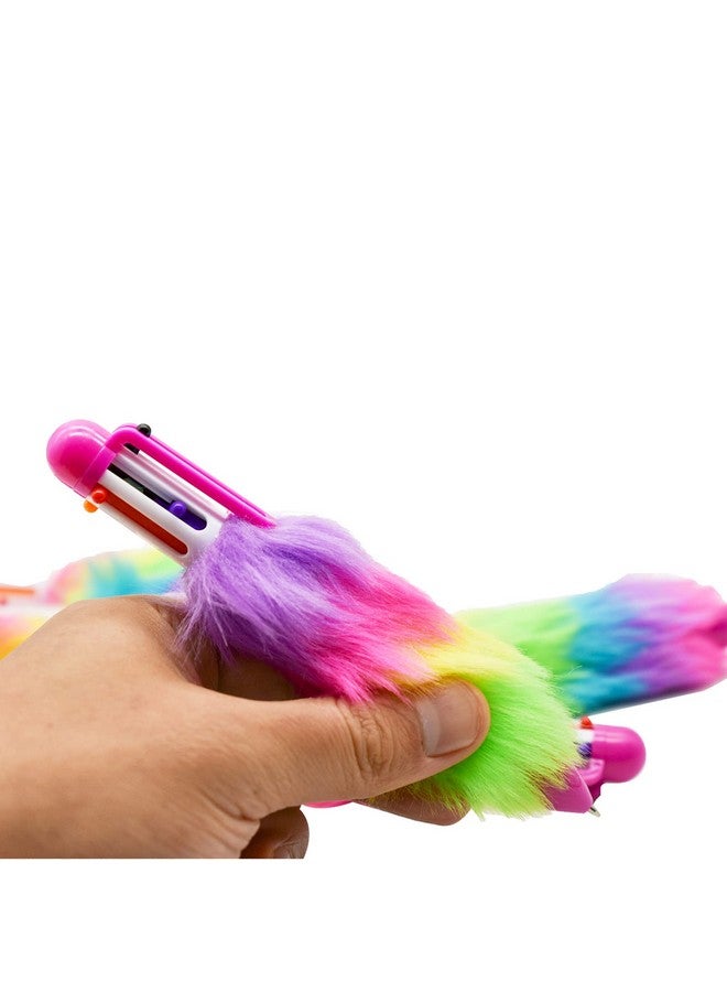 مايداهوي قطع 6 في 1 أقلام حبر جاف منفوشة متعددة الألوان قابلة للسحب 6 ألوان أقلام Shuttle Rainbow Plush 0.5 مم للطلاب والمعلمين واللوازم المدرسية والقرطاسية وحفلات الكرنفال - Image 3