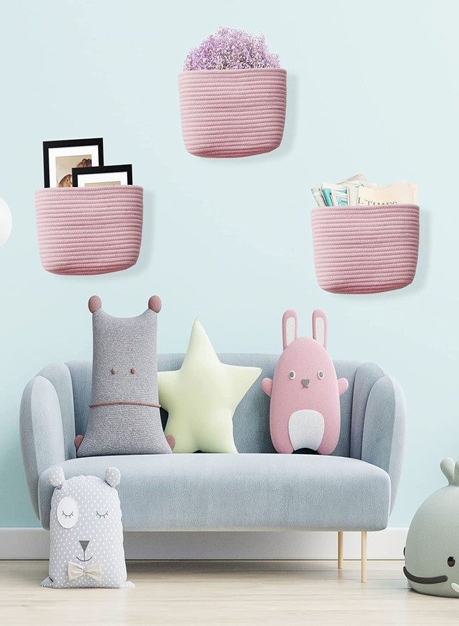 Gleckn Small Basket Cotton Rope Basket With Cat Ears Little Storage Baskets For Organizing Bins Organizer Wicker Nursery Room For Kids Baby Dog Toy Drawer Gifts 9.5"X8.5"X4" (Pink, 3-Tier) - Image 5