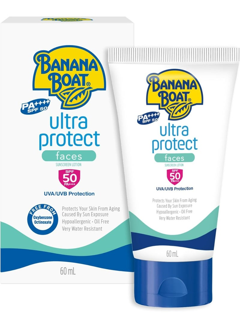Banana Boat Ultra Protect Face Sunscreen Lotion SPF50+ PA++++ 60ml | UVA/UVB Protection | Lightweight & Non-Greasy - Image 1