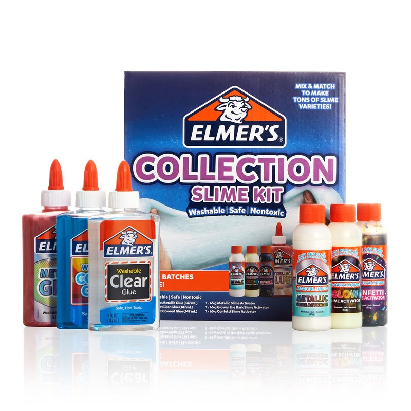Elmer's Collection Slime Kit Supplies Include Glow In The Dark Magical Liquid Slime Activator, Metallic Magical Liquid, Confetti Magical Liquid, Translucent Glue, Metallic Glue, Clear Glue, 6 Count - Image 1