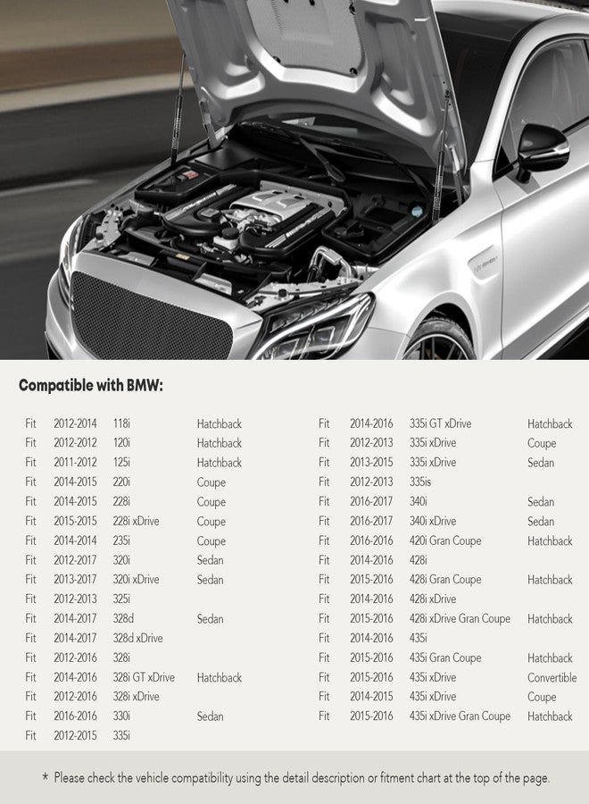 YHTAUTO دعامات غطاء المحرك الأمامية من YHTAUTO (قطعتان) - دعامات غازية لرفع غطاء المحرك - بديل لسيارات BMW الفئة 1/2/3/4 (118i، 125i، 220i، 228i، 320i، 328i، 335i، 340i، 428i، 435i) موديلات 2011-2017 - Image 2