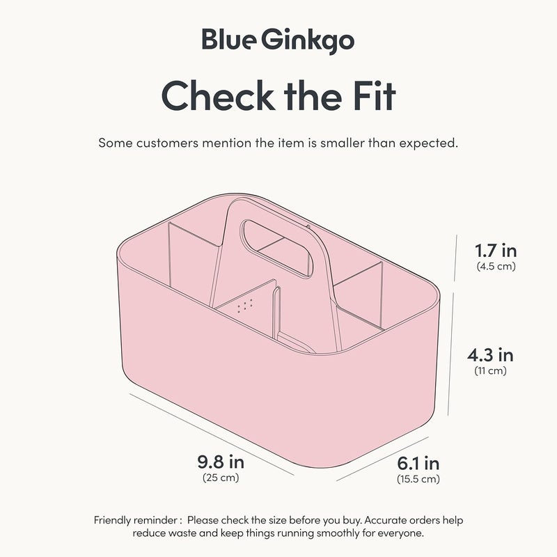 BLUE GINKGO منظم حامل متعدد الاستخدامات - حامل بلاستيكي قابل للتكديس بمقبض | حامل مكتب، مكياج، سكن طلابي، منظمات فنون الفصل الدراسي وحقيبة تخزين (مستطيل) - وردي - Image 3