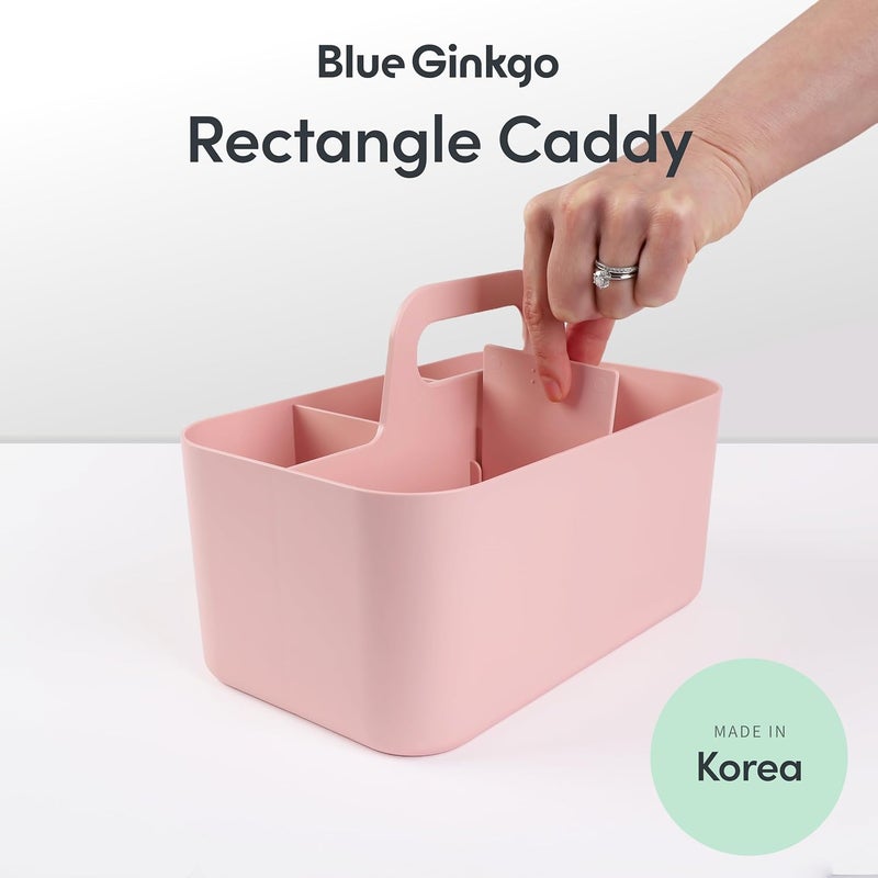 BLUE GINKGO منظم حامل متعدد الاستخدامات - حامل بلاستيكي قابل للتكديس بمقبض | حامل مكتب، مكياج، سكن طلابي، منظمات فنون الفصل الدراسي وحقيبة تخزين (مستطيل) - وردي - Image 2