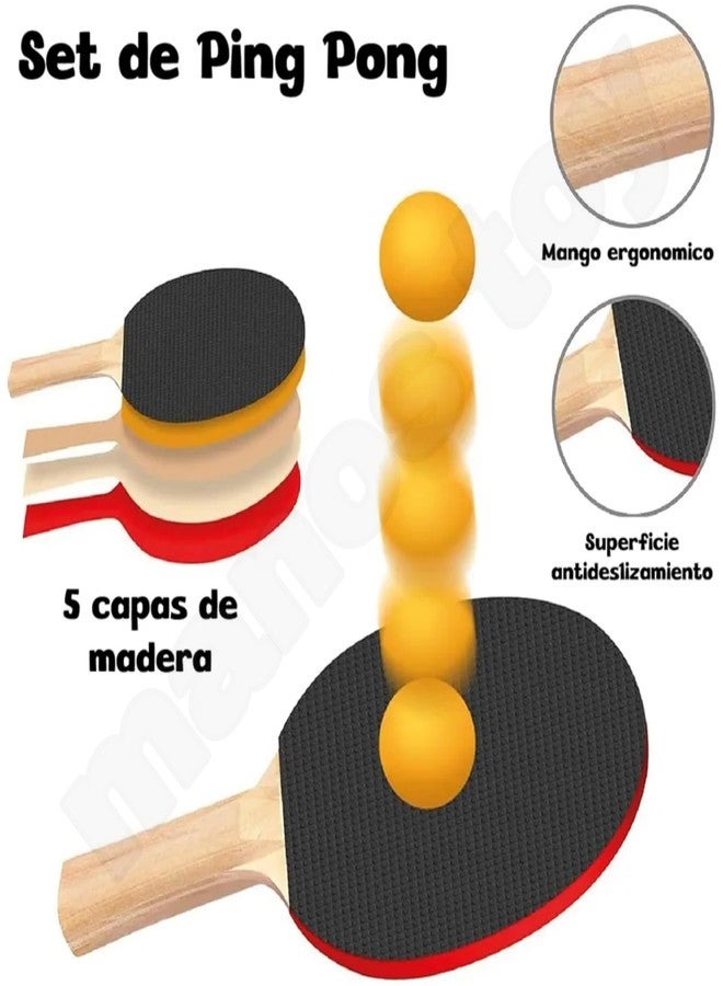 Manos Professional Pingg Pong Set with 5-Layer Wooden Paddles, Ergonomic Handle, Anti-Slip Surface Table tannic (1 Set) Indoor and Outdoor Game for Kids - Image 3