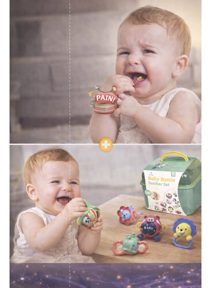 مجموعة ألعاب تسنين للأطفال الرضع مكونة من 11 قطعة، تتضمن خشخيشة، وعضاضات سيليكون خالية من مادة BPA، وخشخيشة حسية للأطفال حديثي الولادة من عمر 0 ​​إلى 12 شهرًا، وألعاب تعليمية مبكرة سهلة الإمساك مع صندوق تخزين. - Image 2