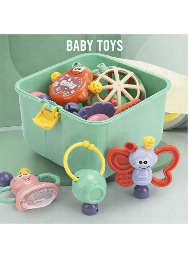 مجموعة ألعاب تسنين للأطفال الرضع مكونة من 11 قطعة، تتضمن خشخيشة، وعضاضات سيليكون خالية من مادة BPA، وخشخيشة حسية للأطفال حديثي الولادة من عمر 0 ​​إلى 12 شهرًا، وألعاب تعليمية مبكرة سهلة الإمساك مع صندوق تخزين. - Image 5