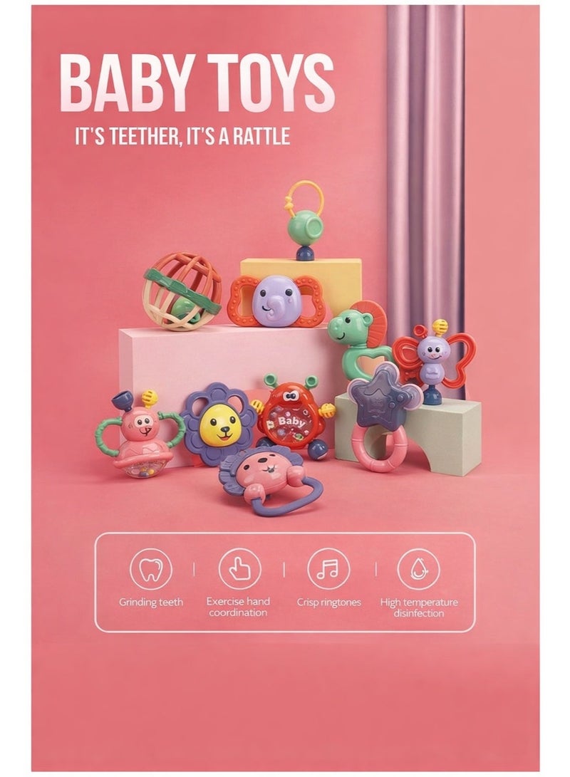 11 pcs Baby Rattle Toy, Infant Teething Toys, Grab and Spin Rattles Toy Set, Food Grade Silicone Material, Baby Toys Gift for Babies 0-12-24 Months Boys Girls, Early Educational Toy Set Baby Shower Gifts - Image 5