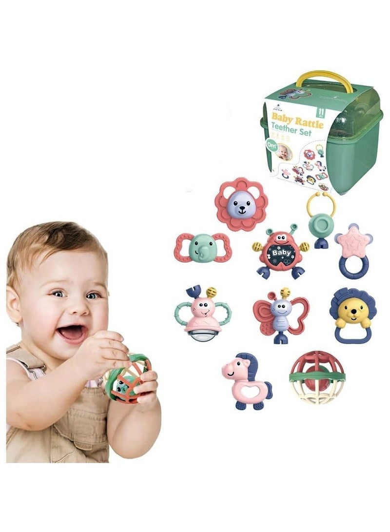11 pcs Baby Rattle Toy, Infant Teething Toys, Grab and Spin Rattles Toy Set, Food Grade Silicone Material, Baby Toys Gift for Babies 0-12-24 Months Boys Girls, Early Educational Toy Set Baby Shower Gifts - Image 4