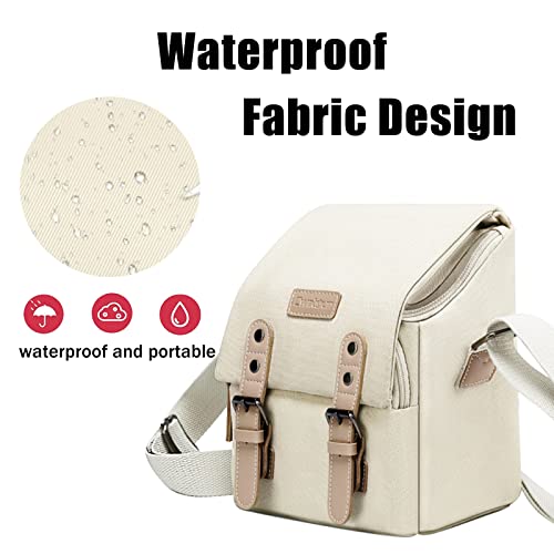 Cwatcun Camera Sling Bag for Women， Small Crossbody Bag Canvas Purse Compatible for Canon, Nikon, Sony Mirrorless Cameras & Lenses Cute Retro Beige - Image 4