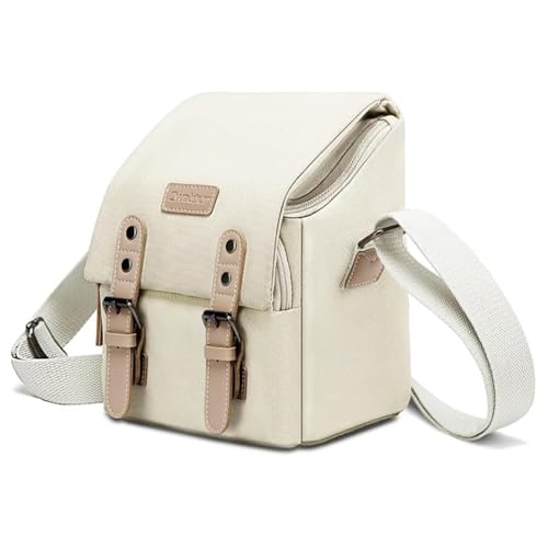 Cwatcun Camera Sling Bag for Women， Small Crossbody Bag Canvas Purse Compatible for Canon, Nikon, Sony Mirrorless Cameras & Lenses Cute Retro Beige - Image 1