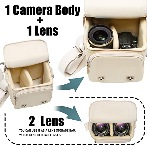 Cwatcun Camera Sling Bag for Women， Small Crossbody Bag Canvas Purse Compatible for Canon, Nikon, Sony Mirrorless Cameras & Lenses Cute Retro Beige - Image 3