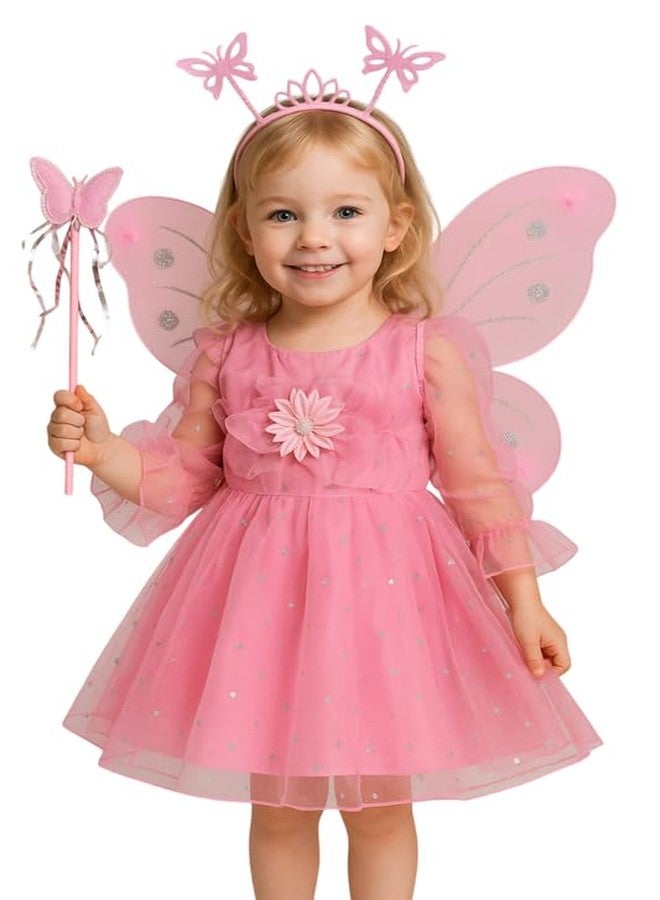 Krystle Baby Girl Butterfly Fairy Costume - Dress with Wand, Wings & Tiara Headband (Pink,2-3 Years) - Image 1