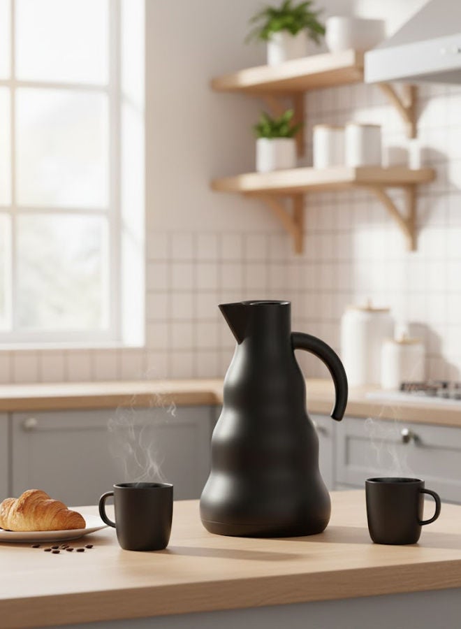 GAZELLA Plastic Tea/Coffee Flask 1 Liter Black, Borosilicate Glass Inside - Image 2