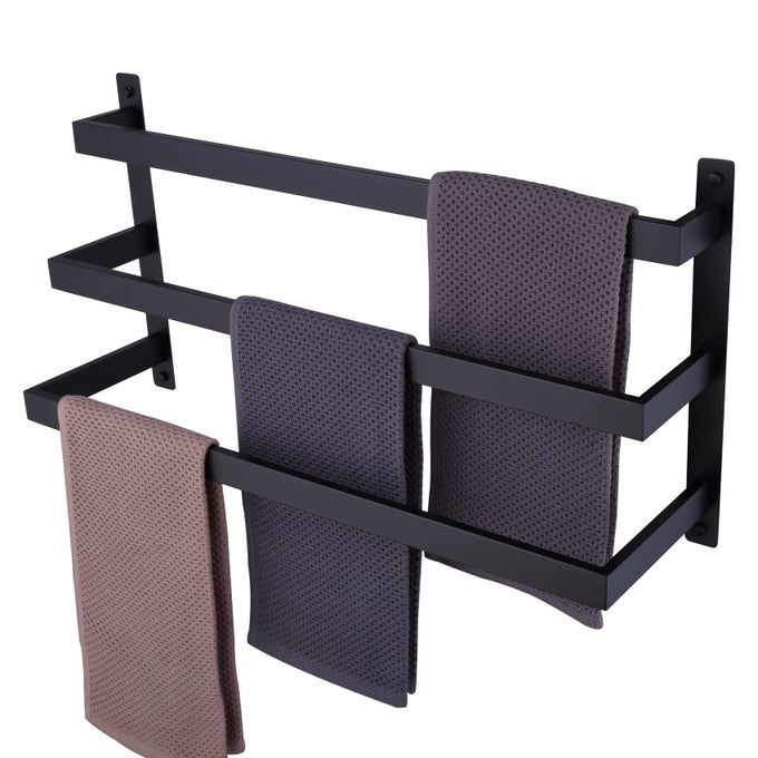 TOWEL BARS BLACK BATH TOWEL HOLDERS BATHROOM 3TIERS LADDER TOWEL RAILS WALL MOUNTED TOWELS SHELVES RACK STAINLESS STEEL B5006BKL24