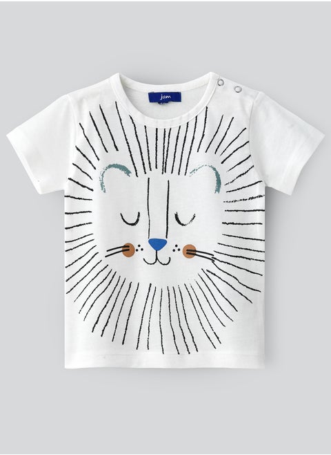 Serene Lion Face Graphic Cotton T-Shirt for Boys - White