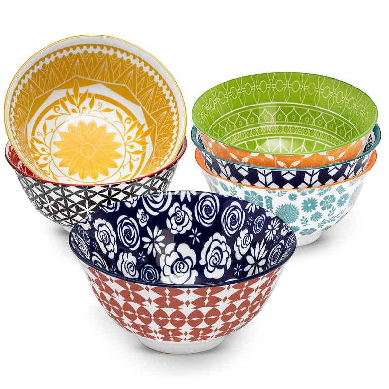 Annovero Cereal Bowl  Dishes for Serving Soup Salad Breakfast  Decorative Colorful Porcelain Bowls for Kitchen  Microwave Dishwasher Oven Safe  Zero Lead  Cadmium  23 Oz  Set of 6