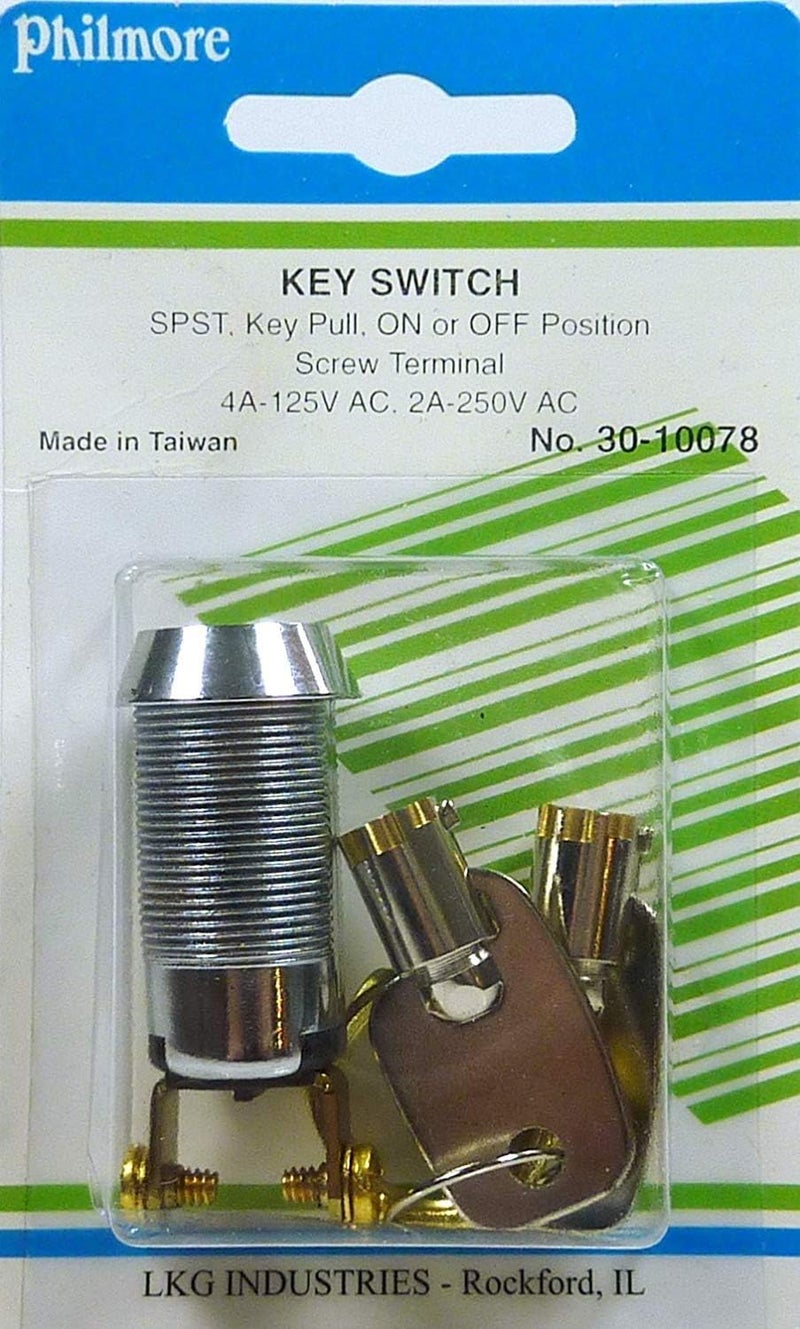 Philmore 5/8" On/Off Key Switch Lock SPST Key Removable On Or Off With 2 Keys and Nut; 30-10078 - Image 4