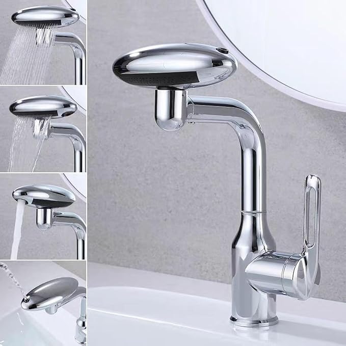 HEVASNEK Hot Cold Mixer Tap 360 Rotatable PullOut Faucet with 4 Spray Modes Versatile Stainless Steel Bathroom Faucet Dual Flow with Universal Connector Water Drain Faucet - Image 3