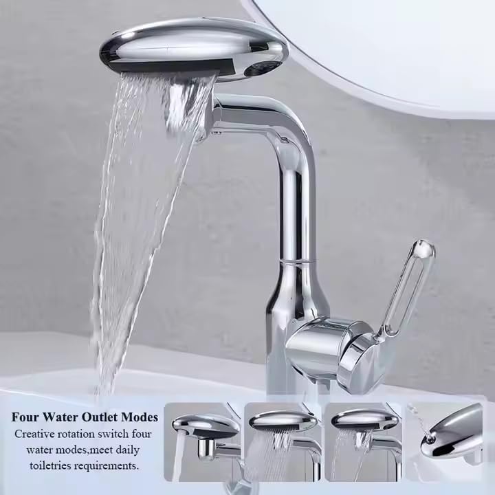 HEVASNEK Hot Cold Mixer Tap 360 Rotatable PullOut Faucet with 4 Spray Modes Versatile Stainless Steel Bathroom Faucet Dual Flow with Universal Connector Water Drain Faucet - Image 2