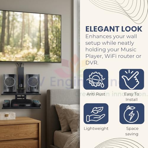 D&V ENGINEERING - Creative in innovation D&V Engineering Metal Double Shelf Wall Mount Stand for Set Top Box, WiFi Router, DVR & Speakers | Cable Management | 11 x 9 Inch Tray Size| Up to 2 kg per Shelf - Black - Image 3