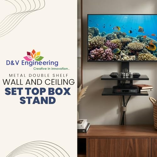 D&V ENGINEERING - Creative in innovation D&V Engineering Metal Double Shelf Wall Mount Stand for Set Top Box, WiFi Router, DVR & Speakers | Cable Management | 11 x 9 Inch Tray Size| Up to 2 kg per Shelf - Black - Image 2