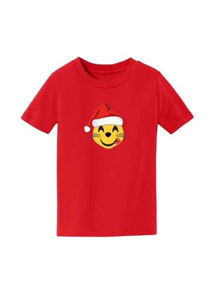 PRINTSHOP4ME - Christmas Emoji Kids Red T-Shirt For Boys–Soft Cotton Round Neck Short Sleeve T-Shirt With Smiley Face Emoji–Great For Parties - Image 1
