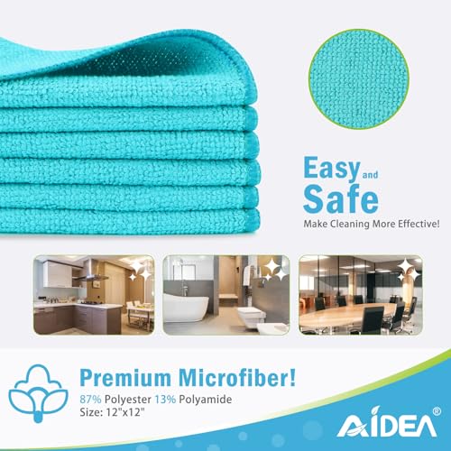 AIDEA Microfiber Cleaning Cloth50PK Soft Microfiber Towels for Cars Absorbent Cleaning Rags LintFree StreakFree Wash Cloths for House Kitchen Window12inx12in Blue - Image 3