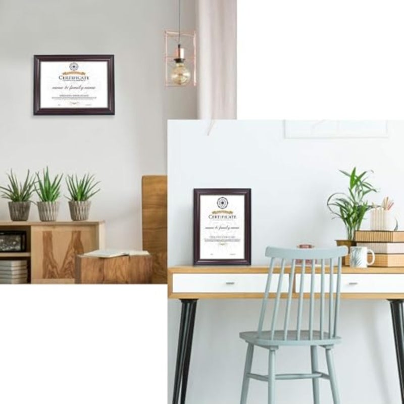 إطار شهادة Decorhills A4، زجاج حقيقي، مثبت على الحائط وشاشة سطح الطاولة، ماهوجني مع خرز ذهبي، حجم الإطار 26.5x35.3 سم، عبوة من 6 قطع - Image 2
