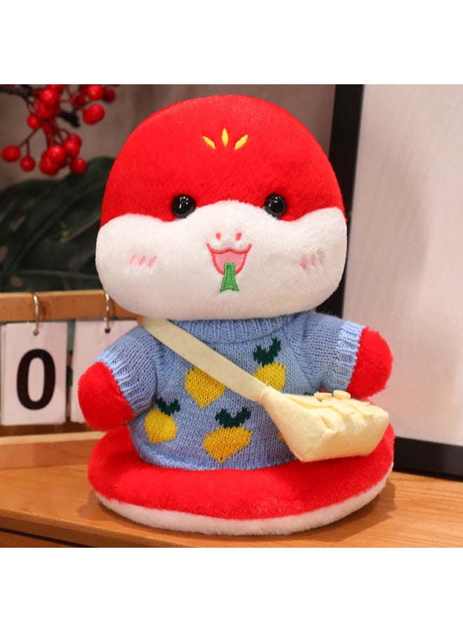 Year Of The Snake Mascot Doll Zodiac Snake Plush Toy Dress Snake Baby Doll Annual Meeting Gift Year Gift-Specifications:Blue Carrot + Small Bag + Red Snake Baby-Color:30cm  - Image 1