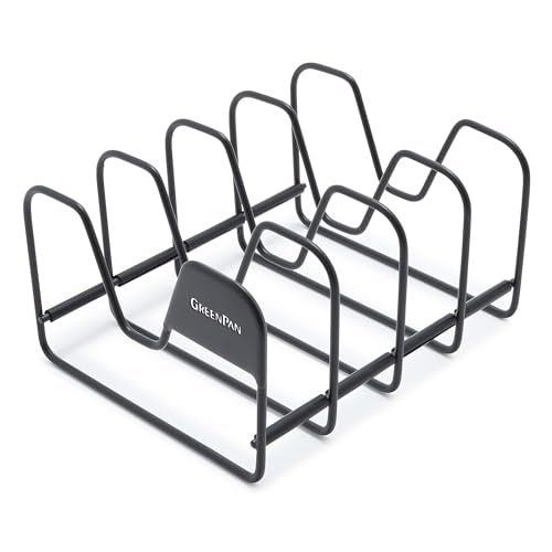 GreenPan Stainless Steel Wire Pots and Pans Lid Storage Rack Holds 4 Lid Covers Easy Storage Countertop or Cabinent Organizer Minimizes Clutter Fast Drying Wipes Clean Black - Image 1