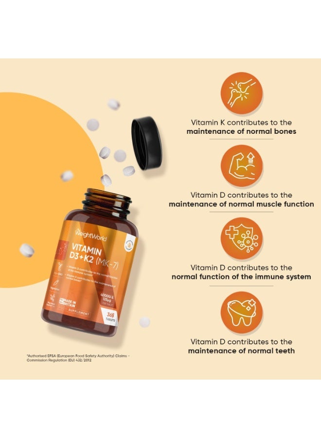 WeightWorld Vitamin D3 4000IU & K2 125μg (MK7) | 365 VIT D Tablets | 1 Year Supply | Easy to Swallow VIT D (6mm in Size) | 1 per Day | Cholecalciferol Form | Vitamin D3 K2 Supplements - Image 4