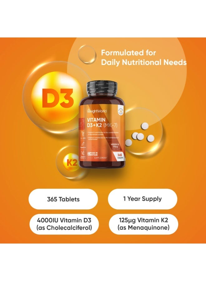 WeightWorld Vitamin D3 4000IU & K2 125μg (MK7) | 365 VIT D Tablets | 1 Year Supply | Easy to Swallow VIT D (6mm in Size) | 1 per Day | Cholecalciferol Form | Vitamin D3 K2 Supplements - Image 2