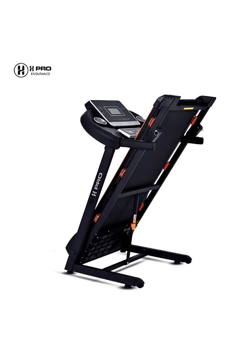 أتش برو جهاز مشي قابل للطي إتش برو HM798 بمحرك 1.75 حصان، سرعة تصل إلى 14 كم/س، مع 6 مستويات ميل يدوية، شاشة LCD مزودة بمستشعر النبض، وحزام جري مضاد للانزلاق، مناسب للاستخدام في الجيم المنزلي. - Image 3