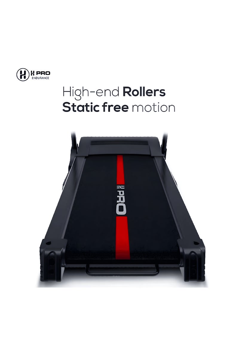 أتش برو جهاز مشي قابل للطي إتش برو HM798 بمحرك 1.75 حصان، سرعة تصل إلى 14 كم/س، مع 6 مستويات ميل يدوية، شاشة LCD مزودة بمستشعر النبض، وحزام جري مضاد للانزلاق، مناسب للاستخدام في الجيم المنزلي. - Image 4