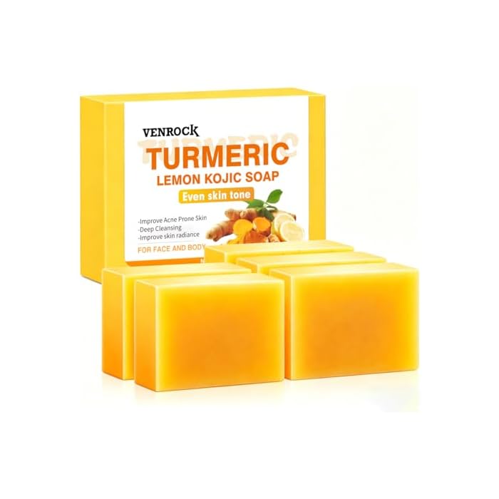 Venrock Turmeric Soap - Dark Spot Remover for Face, Brightening Facial Cleanser, Even Skin Tone, Moisturizing & Nourishing Natural Ingredients (5 x 3.527oz)