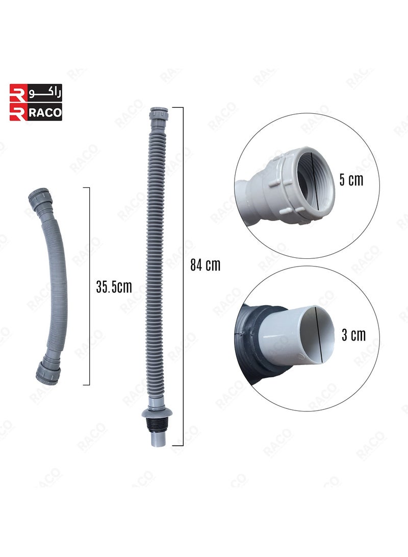 RACO Flexible Waste Pipe for Sink/Basin – Universal Fit, Extendable & Corrugated Drain Hose with Threaded Nut – Durable PVC| Anti-Clog Design |Grey|1.5 Inch|1-1/4" Adapter Included - Image 2