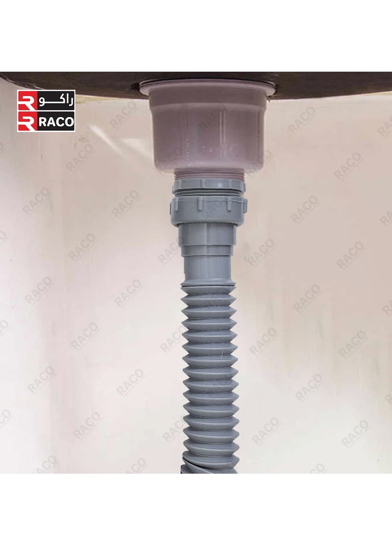 RACO Flexible Waste Pipe for Sink/Basin – Universal Fit, Extendable & Corrugated Drain Hose with Threaded Nut – Durable PVC| Anti-Clog Design |Grey|1.5 Inch|1-1/4" Adapter Included - Image 4