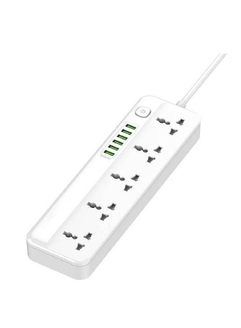 JBQ Power Extension Cord with Multi Sockets 5 Universal Outlets Compatible With UK/UAE Plug 6 Auto ID USB Ports For Mobile Charging And 2m Extension Cord For Home Office Dorm Essentials  - Image 1