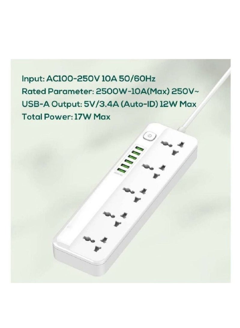 JBQ Power Extension Cord with Multi Sockets 5 Universal Outlets Compatible With UK/UAE Plug 6 Auto ID USB Ports For Mobile Charging And 2m Extension Cord For Home Office Dorm Essentials  - Image 3